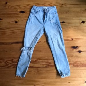 Abercrombie and Fitch light wash destroyed mom jeans
